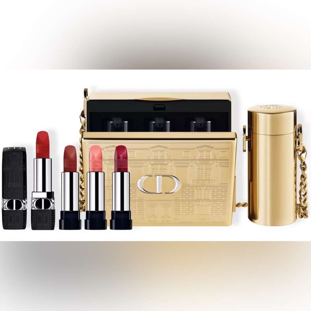 NEW Dior holiday lipstick set with gold clutch